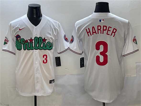 Mens Philadelphia Phillies #3 Bryce Harper White Phanatic Limited Stitched Jersey->philadelphia phillies->MLB Jersey